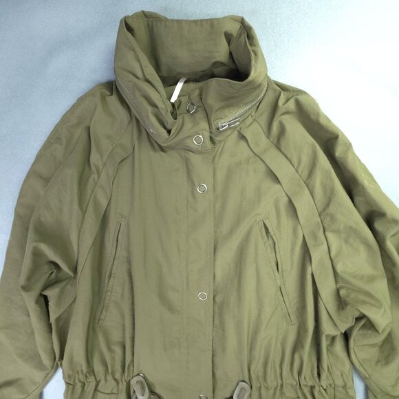 Free People Jacket Womens S - M Green Drawstring High Collar Zip Snap Boho Coat - Picture 3 of 12